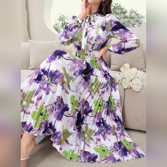 Dresses & Skirts - Ladies' Random Floral Printed Long Sleeve Dress
